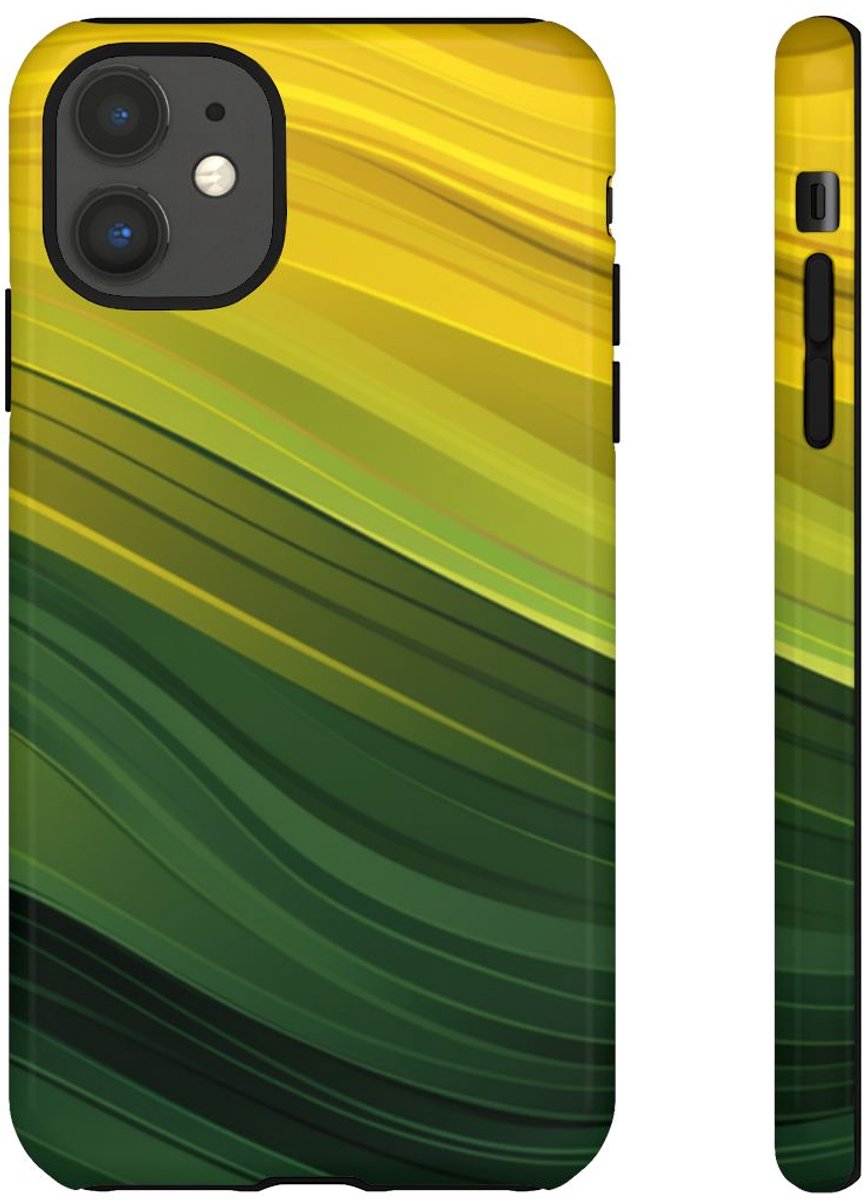 Groen-Geel Golvenpatroon – Telefoonhoesje Geschikt voor iPhone 11