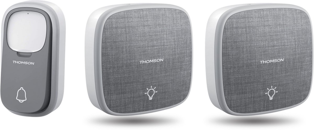 Thomson 513134 draadloze deurbel met kinetische knop en 2 batterij gevoede ontvangers - met batterijloze knop