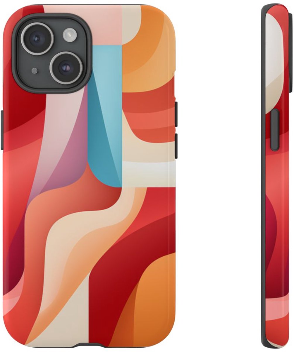Abstracte Kleurrijke Gebogen Vormen – Telefoonhoesje Geschikt voor iPhone 15
