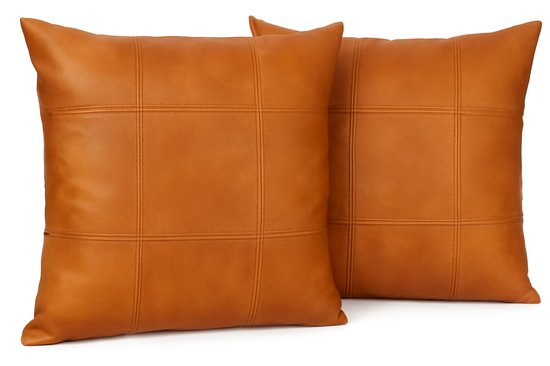 Housses de coussin de Luxe – Durables, élégantes et faciles à entretenir, lot de 2, hydrofuges, motif à carreaux marron 46 x 46 cm