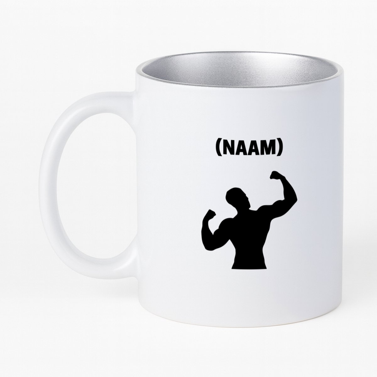 Hacebo® - Fitness met eigen naam koffiebeker met zilver kleurige binnenkant - Fitness - Sporter - thee mok - koffie beker - Sportschool - koffiemok - 330 ML