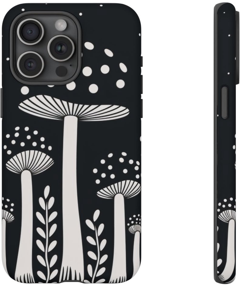 Zwart-Wit Paddenstoelenpatroon – Telefoonhoesje Geschikt voor iPhone 15 Pro Max