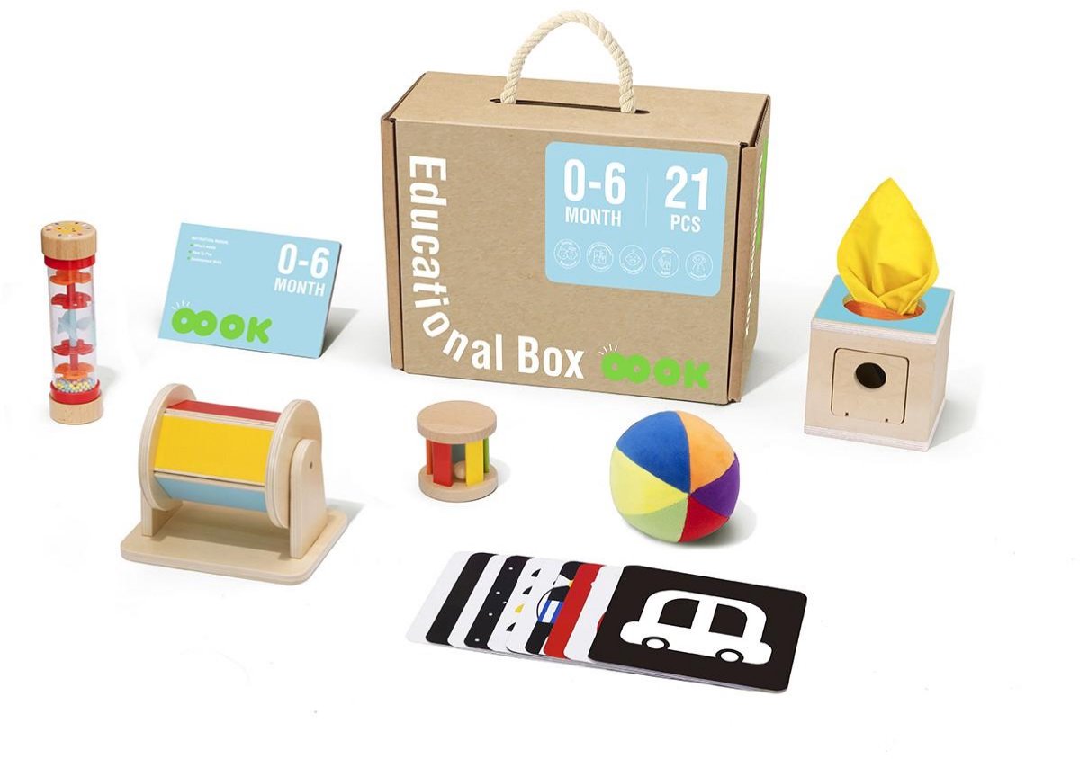 Educatieve speelgoedbox 0-6 maanden - 21-delige Baby Speelgoedset – Montessori Sensorisch Speelgoed – Montessori speelgoedbox - Ontwikkeling & Motoriek