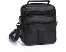 THL Design - Kleine Leren Schoudertas voor Heren en Dames – Echt Leer – Zwart