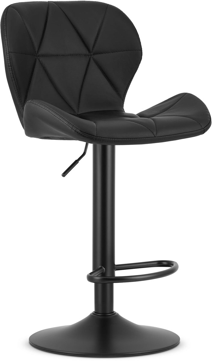 LEOBERT Barkruk WEST – Kunstleer Zwart, Zwarte Basis, Rugleuning, Verstelbare Hoogte, 360° Draaibaar, Comfortabele Voetsteun, Antislip Onderstel, Modern Design, Max. 110 kg zwart / zwart