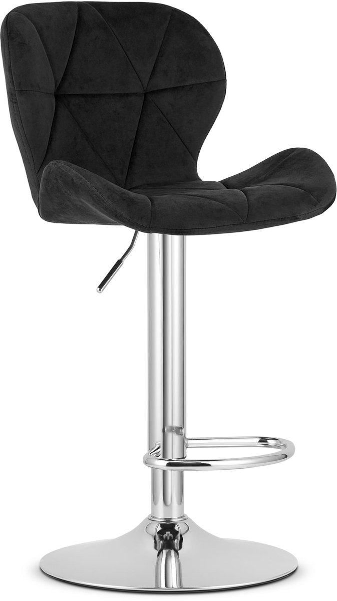LEOBERT Barkruk WEST – Velvet Zwart, Chromen Basis, Rugleuning, Verstelbare Hoogte, 360° Draaibaar, Comfortabele Voetsteun, Antislip Onderstel, Modern Design, Max. 110 kg zwart / grijs