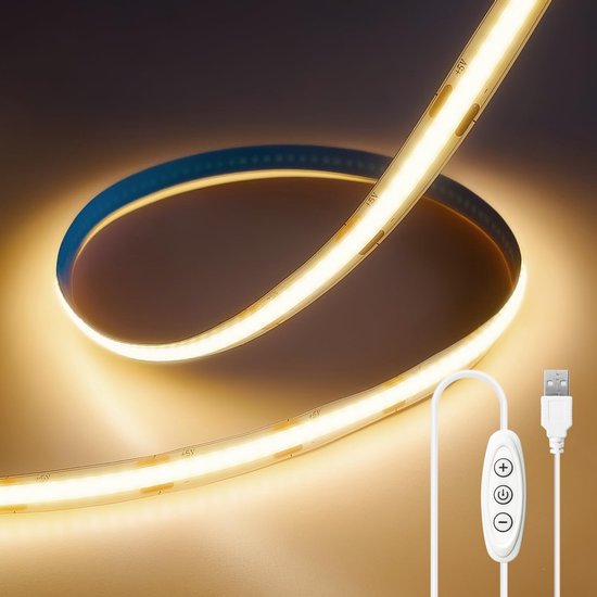 Foto: 5v cob led strip warmwit 2m usb led strip licht dimbaar cri93 snijbaar flexibel helde ledstrip voor tv achtergrondverlichting keuken slaapkamer interieur decoratie energieklasse e 