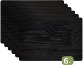 Placemats - 6 stuks - 45x30 cm - Placemat kunststof - Zwart - Houtlook - Borden onderleggers - Decoratie voor op tafel - Keuken tafeldecoratie accessoires - Vinyl onderlegger - Tafelversiering