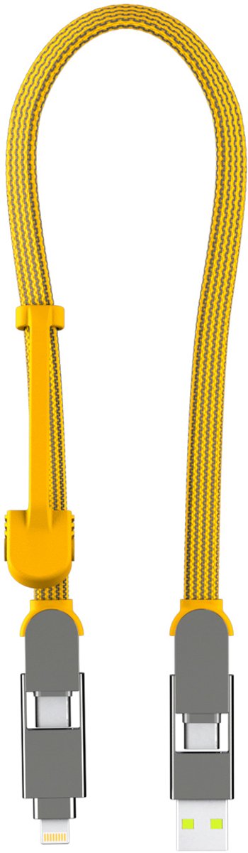 inCharge XL 30cm l Alles in één Oplaadkabel iPhone, Samsung - USB, USB-C, Lightning - Geel