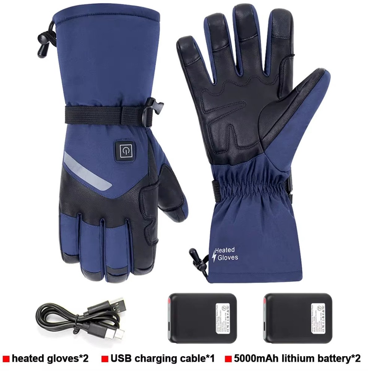Elektrische Verwarmde Handschoenen Winter – – Oplaadbare Waterdichte Thermohandschoenen voor Skiën Snowboarden Jagen Vissen & Outdoor – Warme Winterhandschoenen Tegen Koude Handen Blauw