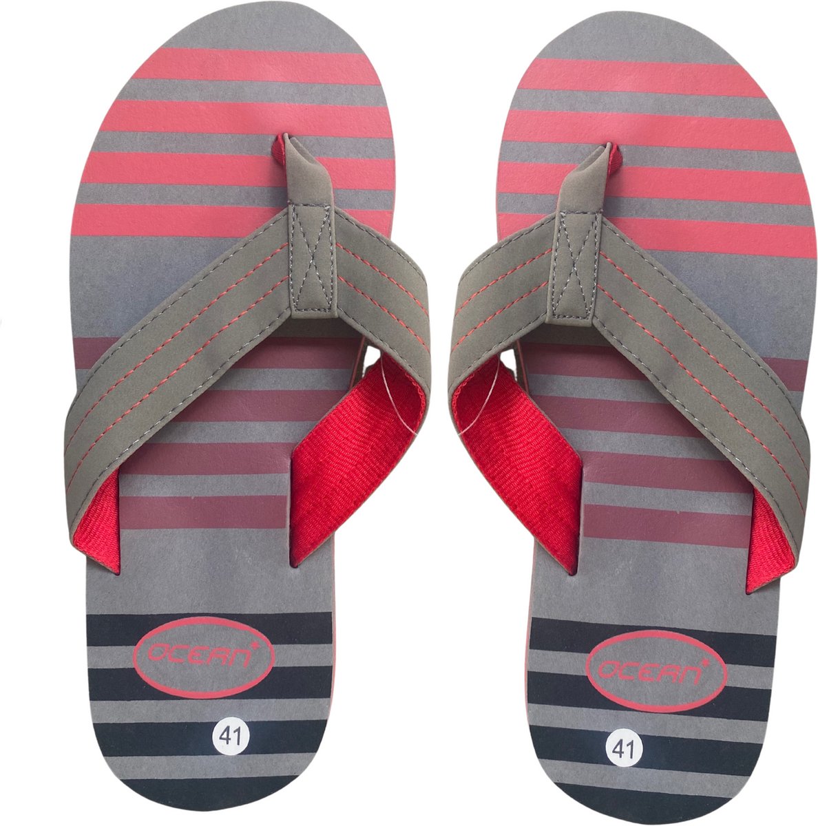 Slippers heren Gestreept - 41 - Rood/grijs