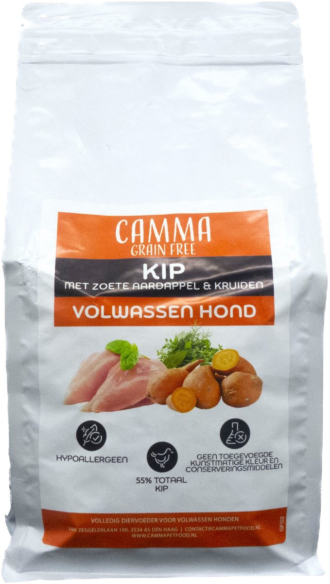 Camma Graanvrij Volwassen Hond Kip met Zoete Aardappel & Kruiden 2kg