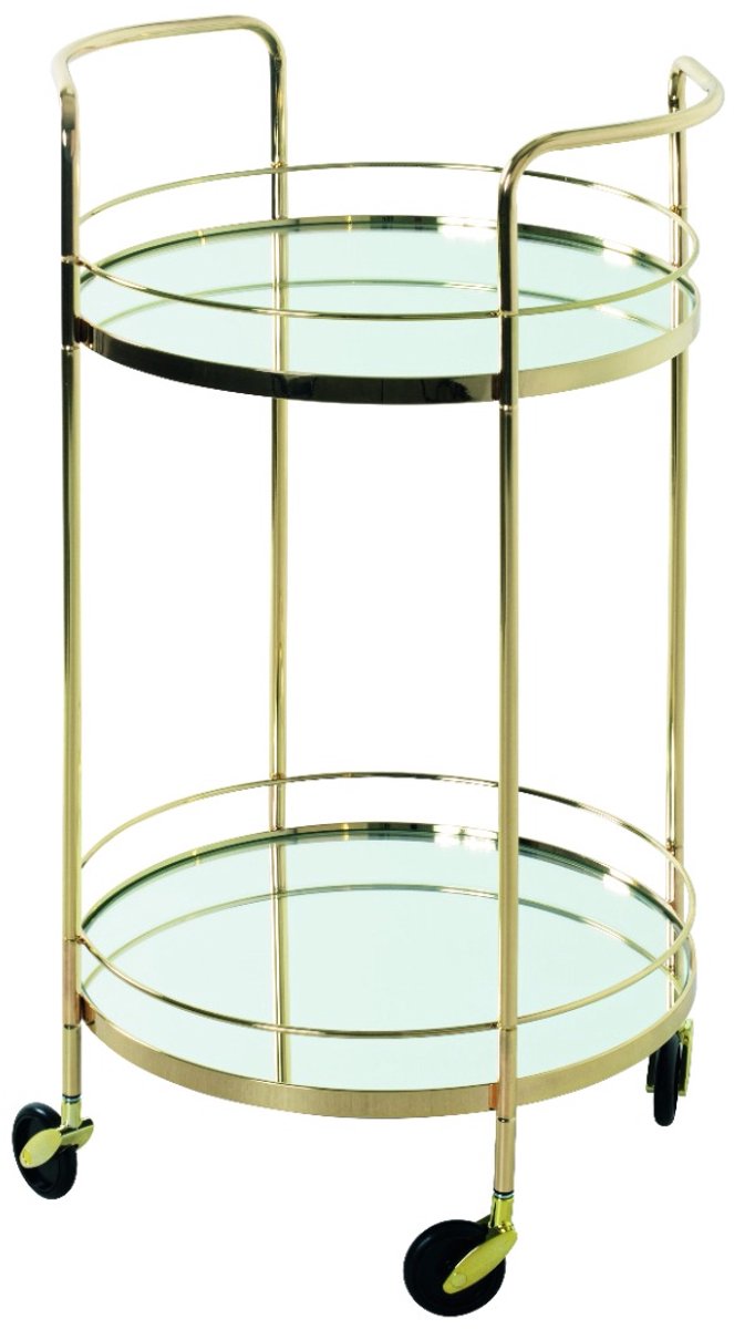 Keukentrolley – Luxe messingkleurig stalen frame – Spiegelglazen planken – Op stevige wielen – Modern design – 80 cm hoog – Metallic accent