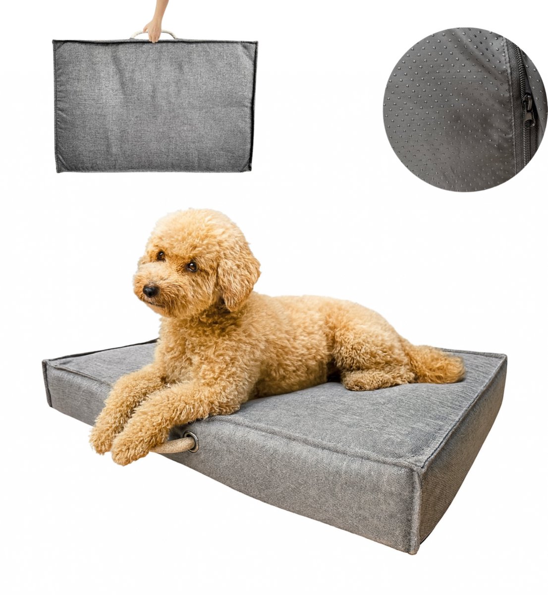 Bol.com HiPet® Hondenmand / Hondenkussen – Kattenmand / Hondenbed Met Antislipbodem en Handvat 75 x50 cm - Grijs aanbieding