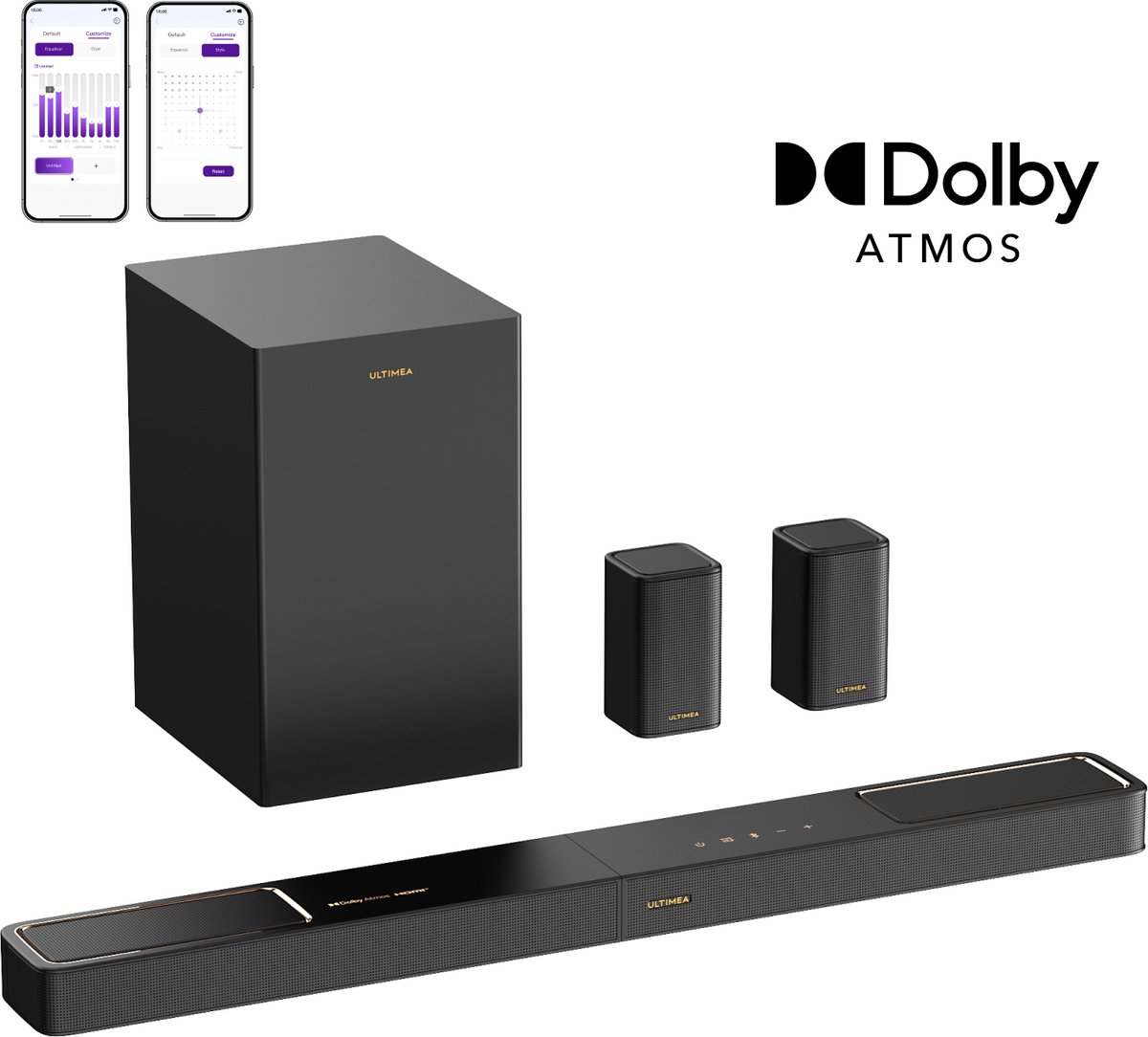 ULTIMEA 5.1.2-kanaals Dolby Atmos soundbar met 6,5" subwoofer, 2 surround speakers, HDMI eARC, Bluetooth 5.4 en app-bediening - ULTIMEA - €269,99