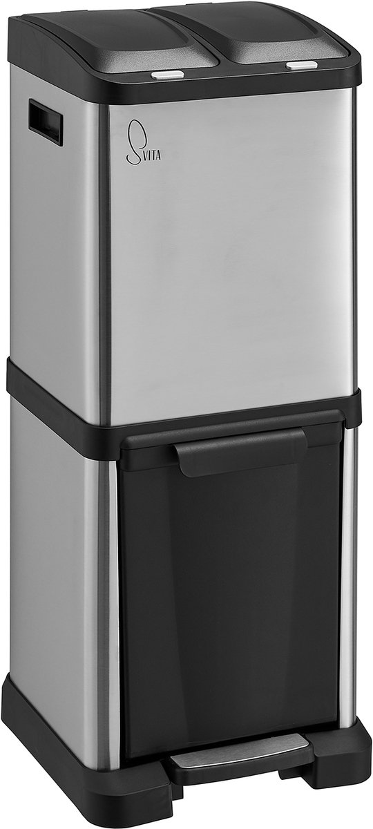 SVITA 3XCOMBO Afvalbak 2x8L + 16L - Afvalbak Afvalscheider Afvalverzamelaar RVS Zilver