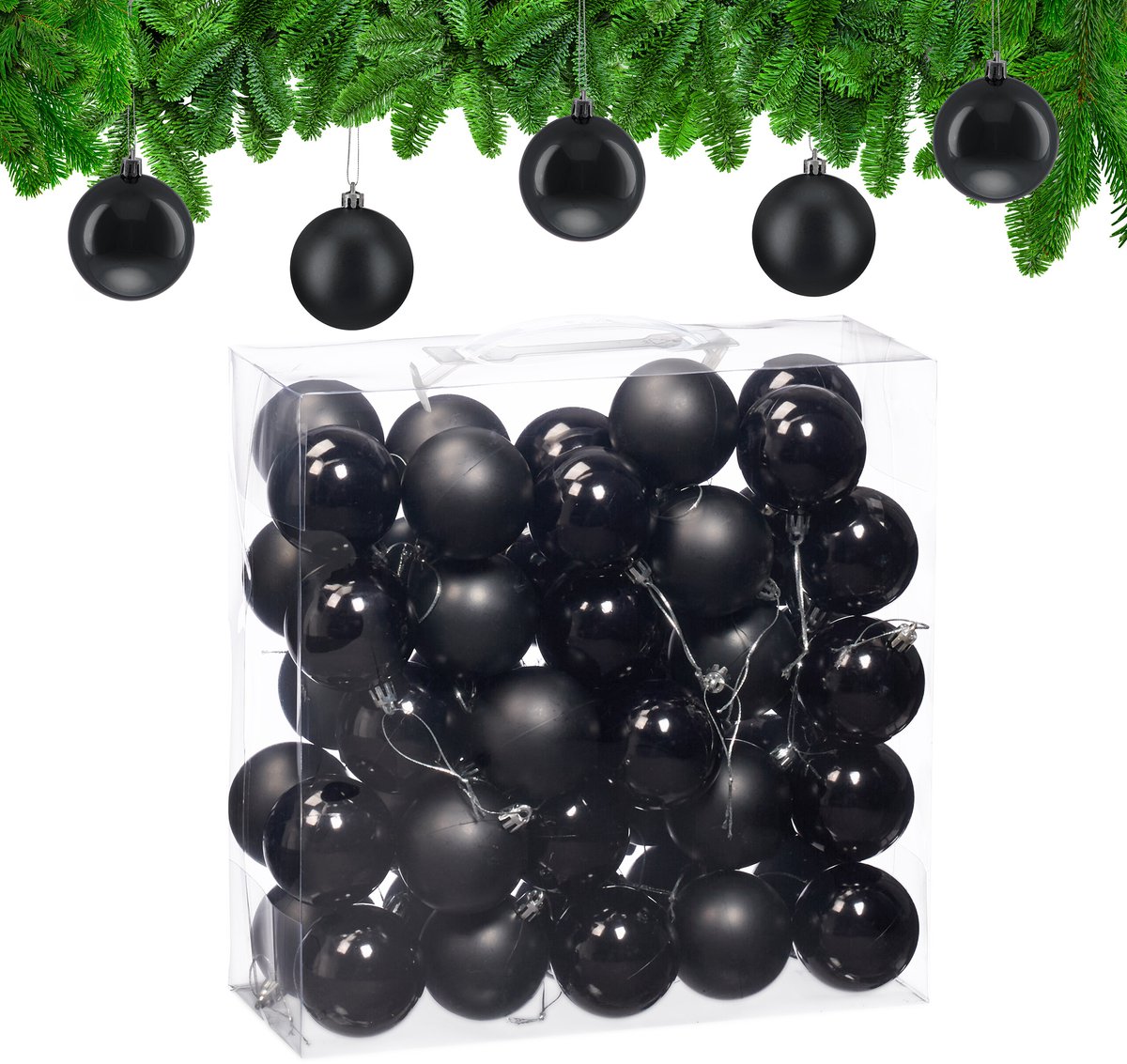 kerstballen set van 50 - Ø 6 cm - glanzend - mat - kunststof - zwart