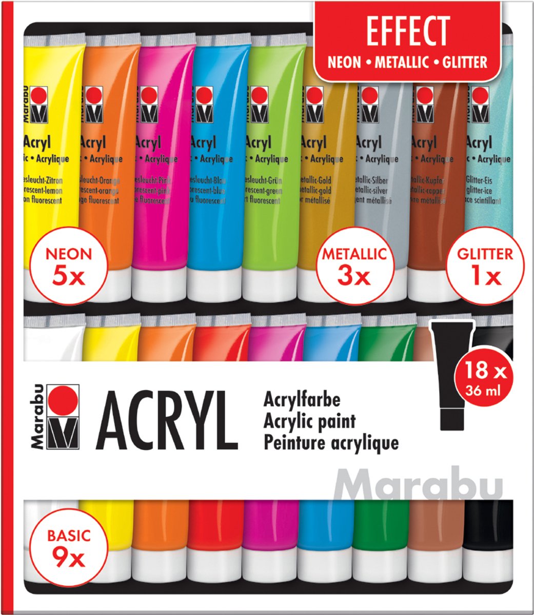Marabu acrylverf set 'EFFECT', 18 x 36 ml