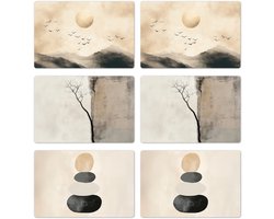 foto van Placemats 6 stuks mix - 45x30 cm - Placemat kunststof - Japandi - Beige - Natuur - Borden onderleggers - Decoratie voor op tafel - Keuken tafeldecoratie accessoires - Vinyl onderlegger - Tafelversiering