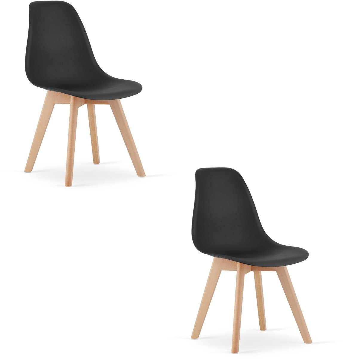 Set van 2 Eetkamerstoelen KITO – Zwart – Beuken Poten – Kuipstoel met Kunststof Zitting – Tijdloos Design, Functioneel en Duurzaam, Geschikt voor Woonkamer, Eetkamer en Kantoor