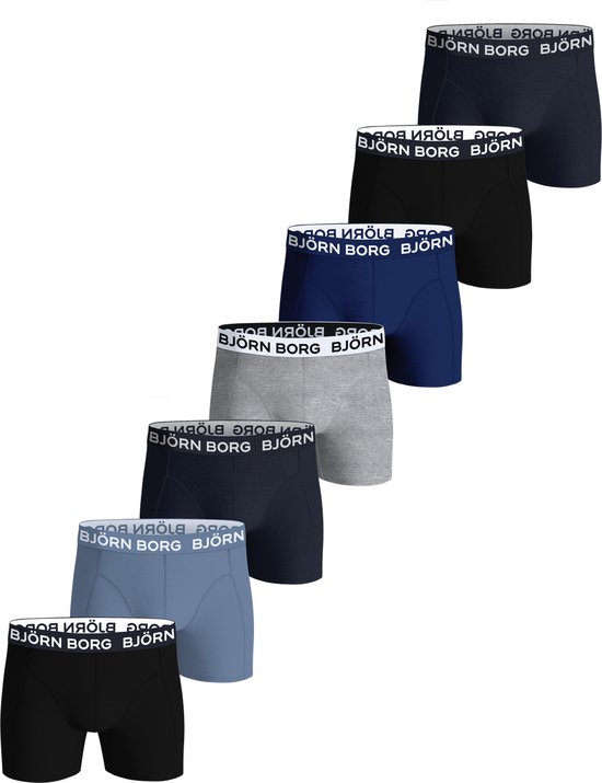 Björn Borg Cotton Stretch Boxershort Heren Vaderdag Cadeau - Zwart/Blauw/Grijs - 7 stuks - Heren onderbroeken - Katoenen Boxer - Maat M