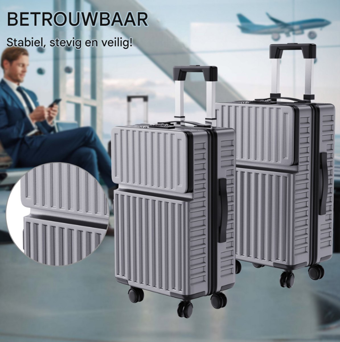 Grijze ABS koffers 2-delige set 20/24 inch, TSA-slot, krasbestendig, 360° wielen, modern design