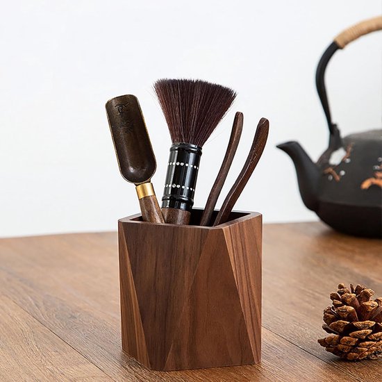 Houten pennenbakjes, 2 stuks, ronde pennenkokers, houten pennenbakjes, bureau-organizer, rond, vierkant, van hout, doe-het-zelf pennenkoker voor het opbergen van potloden, pennen en make-upkwasten