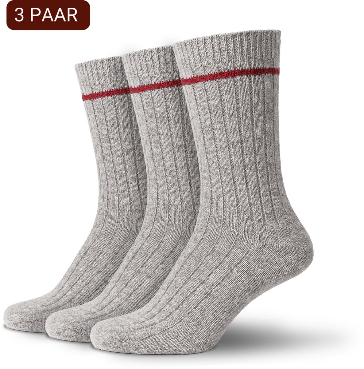 Sukats® The Norwegians - 3 Paar - Noorse Sokken met badstofzool - Maat 47-50 - Grijs - Heren - XXL - Nordic Socks - Warme Sokken - Wintersokken - Wollen Sokken - Scandinavische Sokken - Verwarmde Sokken