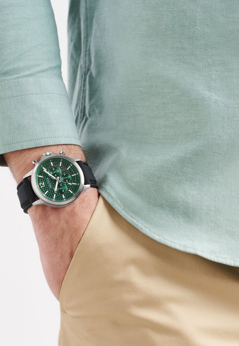 Nautica Nct Blueocean Analoog Horloge Groente Kast: 100 % Roestvrij Staal | Band: 100 % Siliconen 45 mm NAPBOF401, NAPBOF402