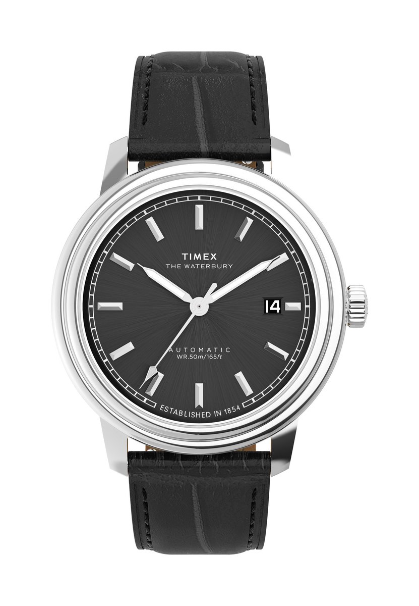 Timex Waterbury Metropolitan Automatic Mechanisch Automatisch Horloge Zwart Kast: 100% Roestvrij Staal | Armband: 100%Leer 41 TW2Y22900AJ, TW2Y23000AJ