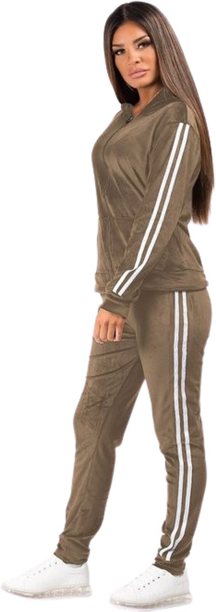 Premium Dames Trainingspak / Tracksuit / Joggingspak | Sport Kleding | Bruin-Wit- M