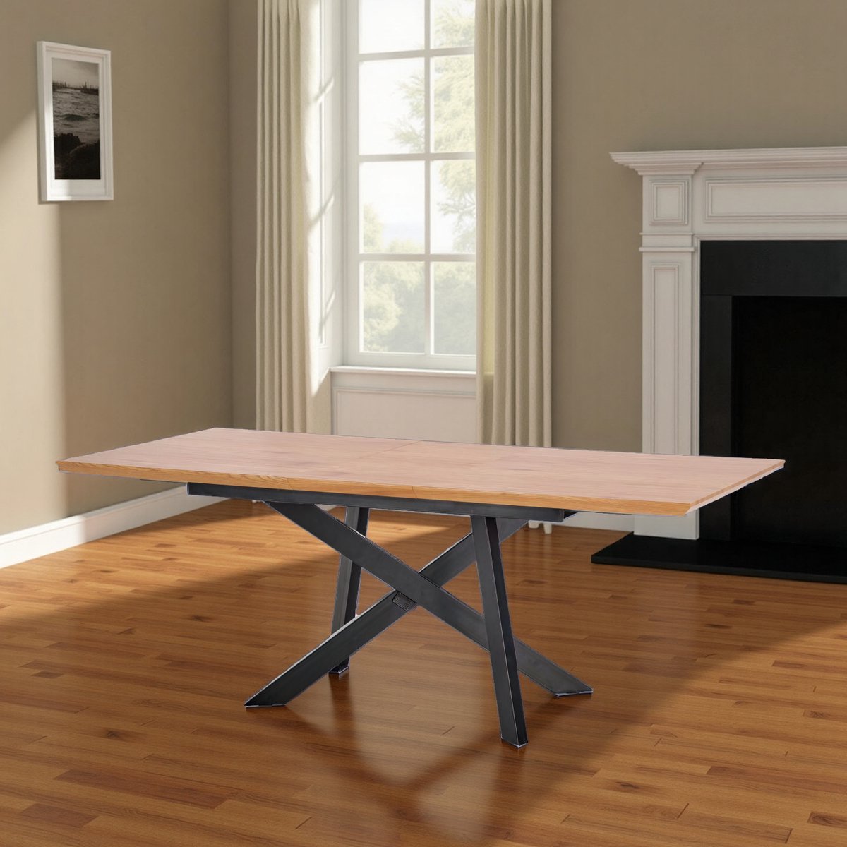 Uitschuifbare Eettafel Houtskleur – Industrieel Design – Houten Eettafel met Stalen Frame – Geschikt voor 8-10 Personen – 160-200/180-240 x 90 cm – Modern & Duurzaam ganeey