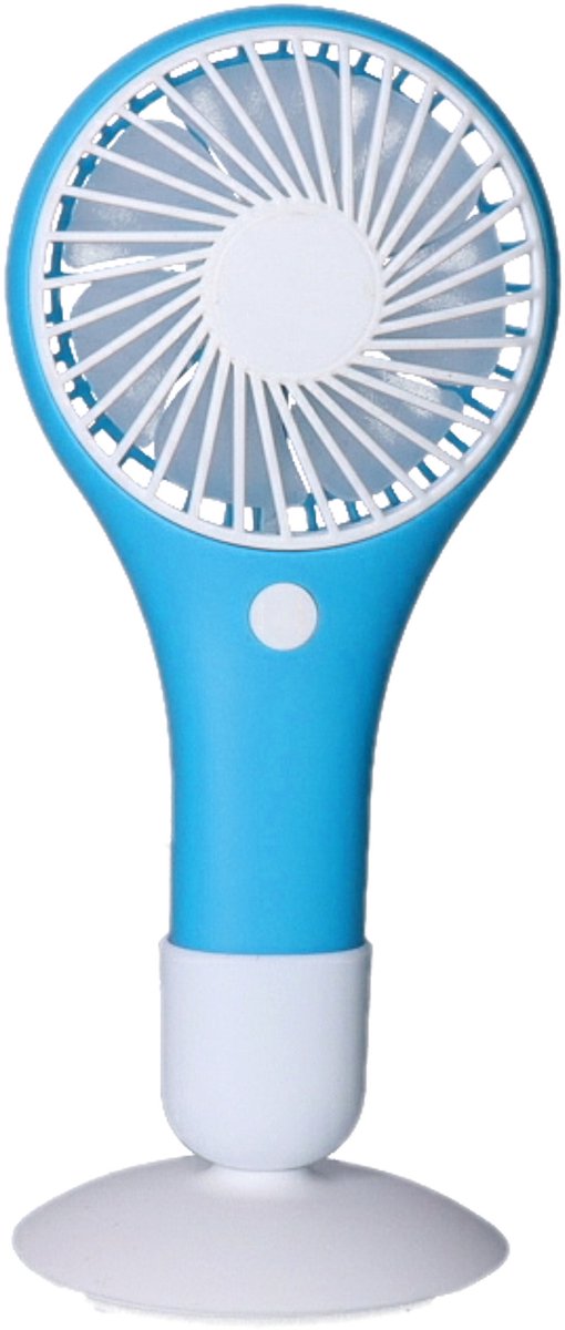 Mini ventilator/handventilator - 20 x 10 cm - Blauw - Verkoeling in zomer - met zuignap houder