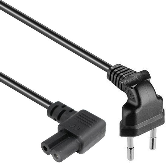 C7 apparaatsnoer - Haakse C7 plug - Haakse Euro stekker - Zwart - 0.75 meter - Allteq