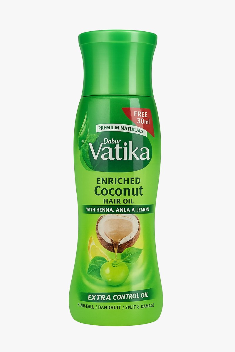 Vatika Verrijkte Kokos Haarolie 300ml - Met 7 Ayurvedische Kruiden | Vermindert Haaruitval tot 50% in 4 Weken | Versterkt & Stimuleert Haargroei | Natuurlijk & Klinisch Bewezen met Kajal Sticker