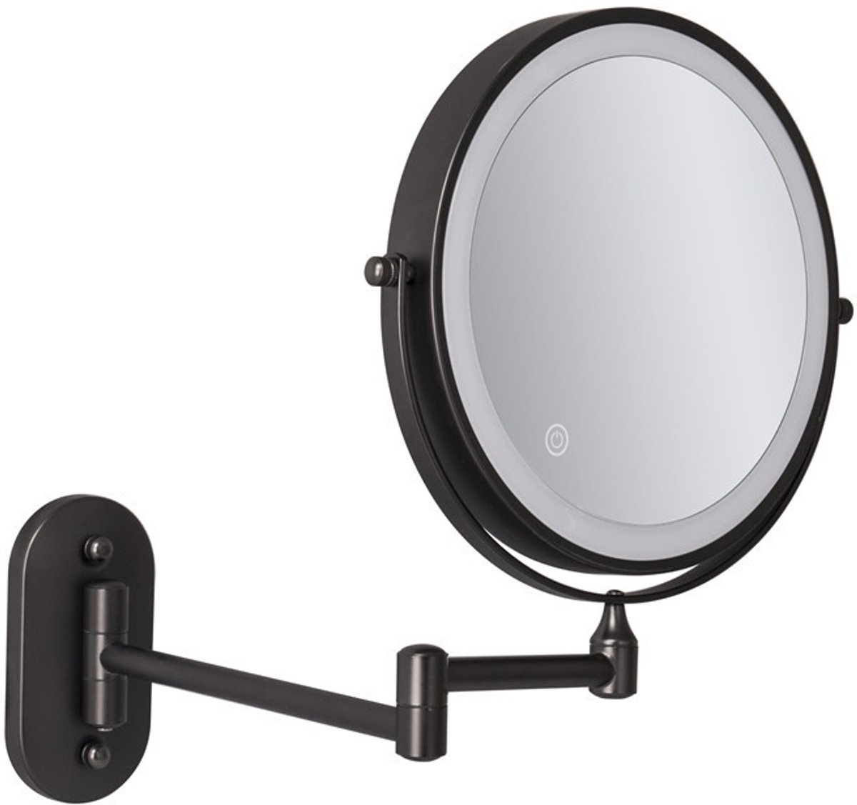 8'' LED-wandspiegel met vergroting, USB-oplaadbaar met 1X/7X, zwart