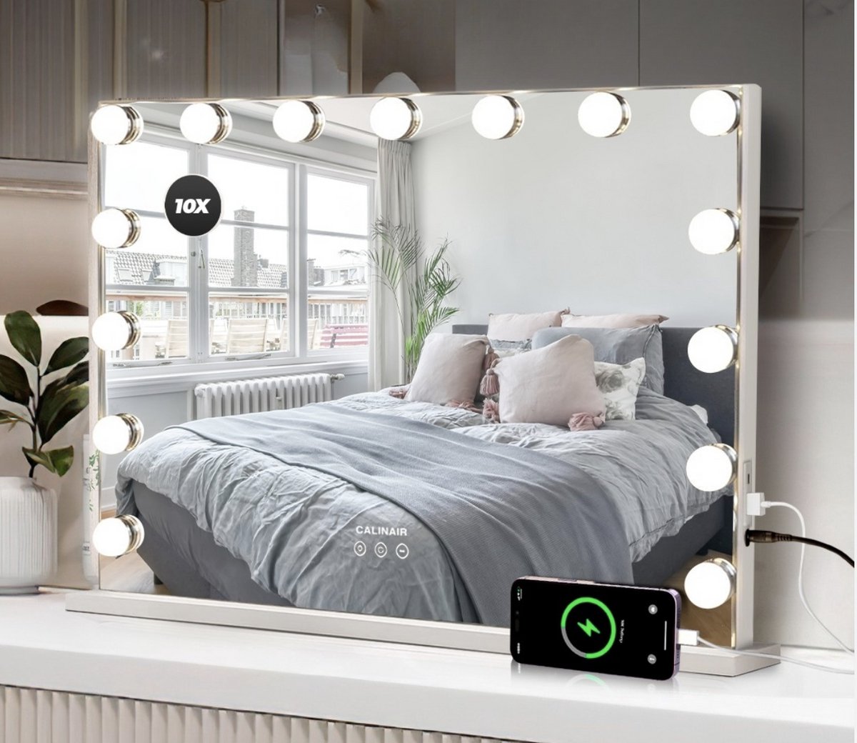Miroir De Maquillage LED Pliable - Grossissement 3X/5X - 3 Lumières Réglables Tactile - Rechargeable USB - Voyage - 10