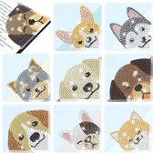 Diamond painting - boekenlegger - honden - 8 stuks - ronde steentjes - volledig te beplakken