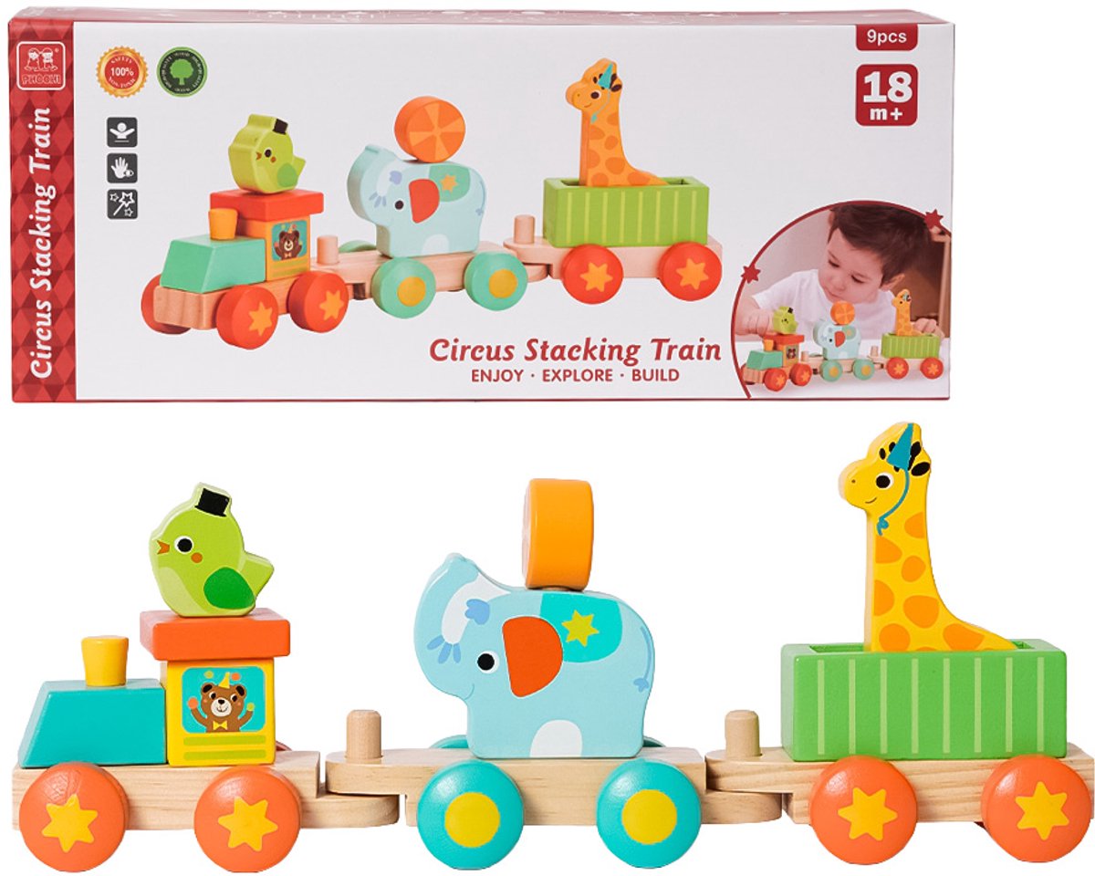 Speelgoedtopdeals - Houten Trein - Circus - Stapelblokken – Voertuig - Locomotief - Montessori Educatief Speelgoed