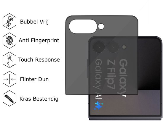 Protection d'écran TechNow Private + protection d'écran pour appareil photo compatible avec Samsung Galaxy Z Flip 7 - Protection d'écran en verre de confidentialité - Rounded - Privacy Proteqt+