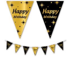 BTH - Slingers - Happy Birthday - Goud en Zwart - Slingers Verjaardag - Vlaggenlijn - Verjaardag Versiering - Verjaardag