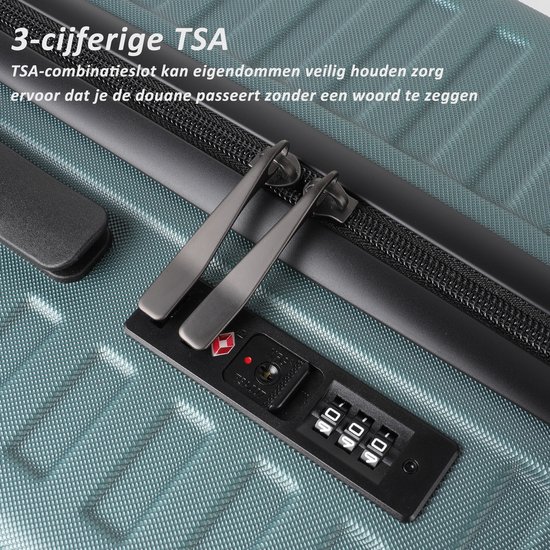 Detail van het 3-cijferige TSA-combinatieslot op de lichtgroene koffer.