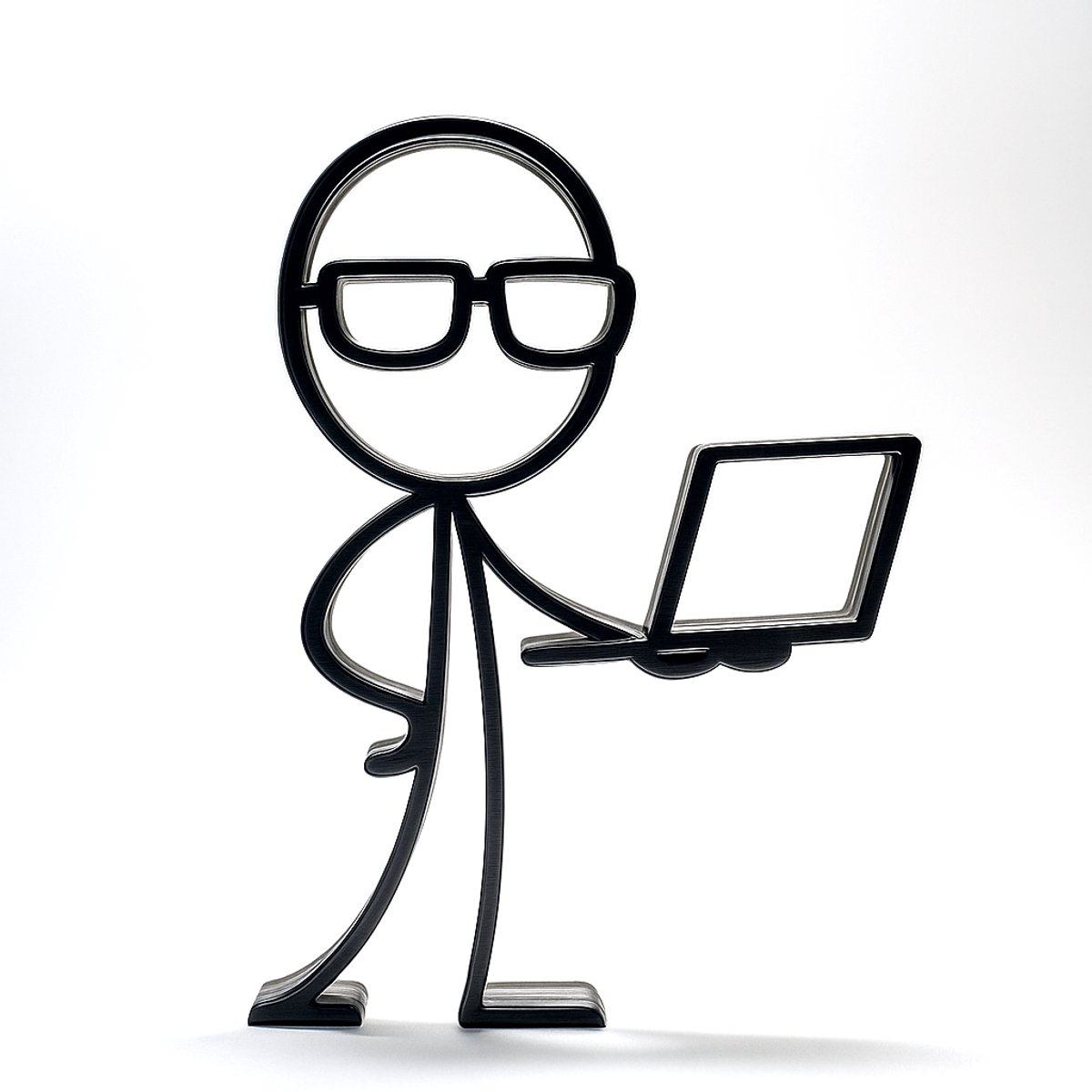Stickyman met Laptop - decoratiebeeldje - zwart - 20 cm hoog