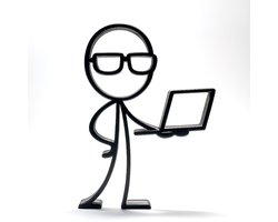 Stickyman met Laptop – Lijnfiguur decoratie (14,5 x 1,5 x 20 cm) – Zwart bioplastic – Moderne woondecoratie / cadeau voor ICT'er, programmeur of nerd