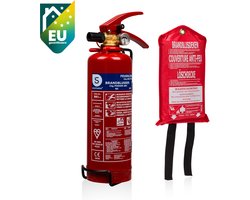 Set van 2 - 1x Smartwares 10.018.56 1kg Brandblusser poeder - 1x Smartwares 10.014.60 Blusdeken