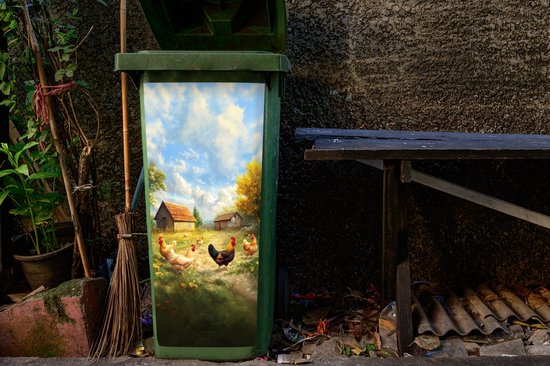 Container sticker Kippen - Landelijke rust - Natuur - 44x98 cm - Kliko sticker