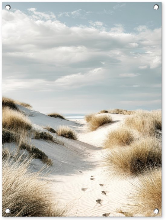 Affiche de jardin 60x80 cm - Décoration de jardin Dunes - Herbe - Pistes - Nuages ​​- Affiche pour le jardin - Décoration extérieure - Tableau pour clôture de jardin - Décoration murale sur toile pour jardin - Décoration murale pour balcon