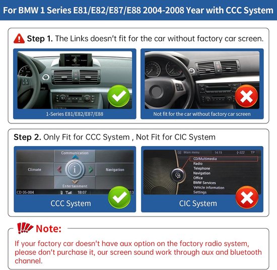 Instructies voor het installeren van een touchscreen in een BMW 1 Serie. Vergelijkt de CCC- en CIC-systemen en toont wat wel en niet compatibel is.