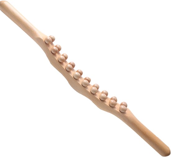 RugMassage - Massage Apparaat - Rug/Nek/Schouder/Buik/Taille/Armen/Benen - Massage Stok Hout - Houten Massage Stok - Massage Stok Hout XL - 20 Massage Ballen - Gua Sha Massage Tool - 1 Stuk - Bruin Hout - Gua Sha Massage Stick