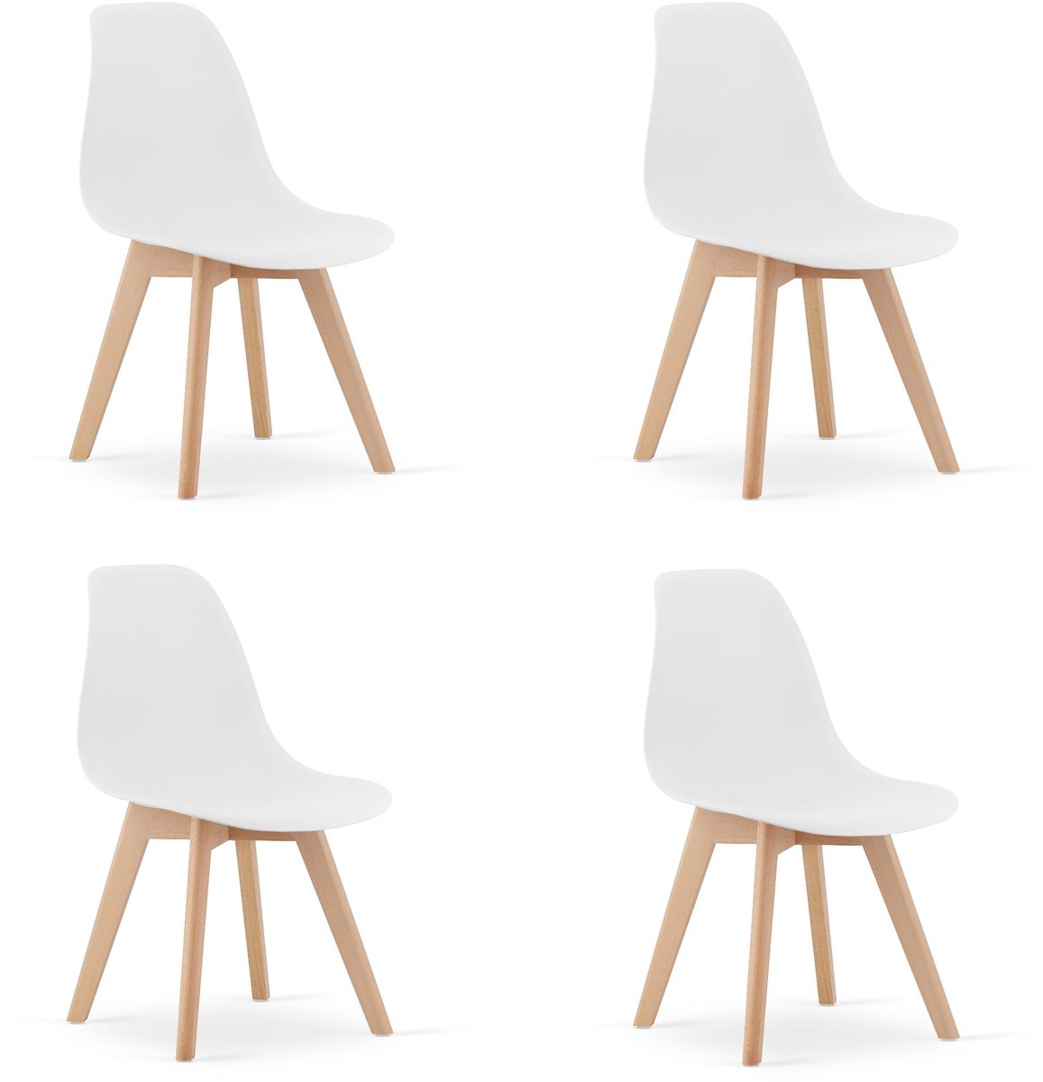Set van 4 Eetkamerstoelen KITO – Wit – Beuken Poten – Kuipstoel met Kunststof Zitting – Tijdloos Design, Functioneel en Duurzaam, Geschikt voor Woonkamer, Eetkamer en Kantoor